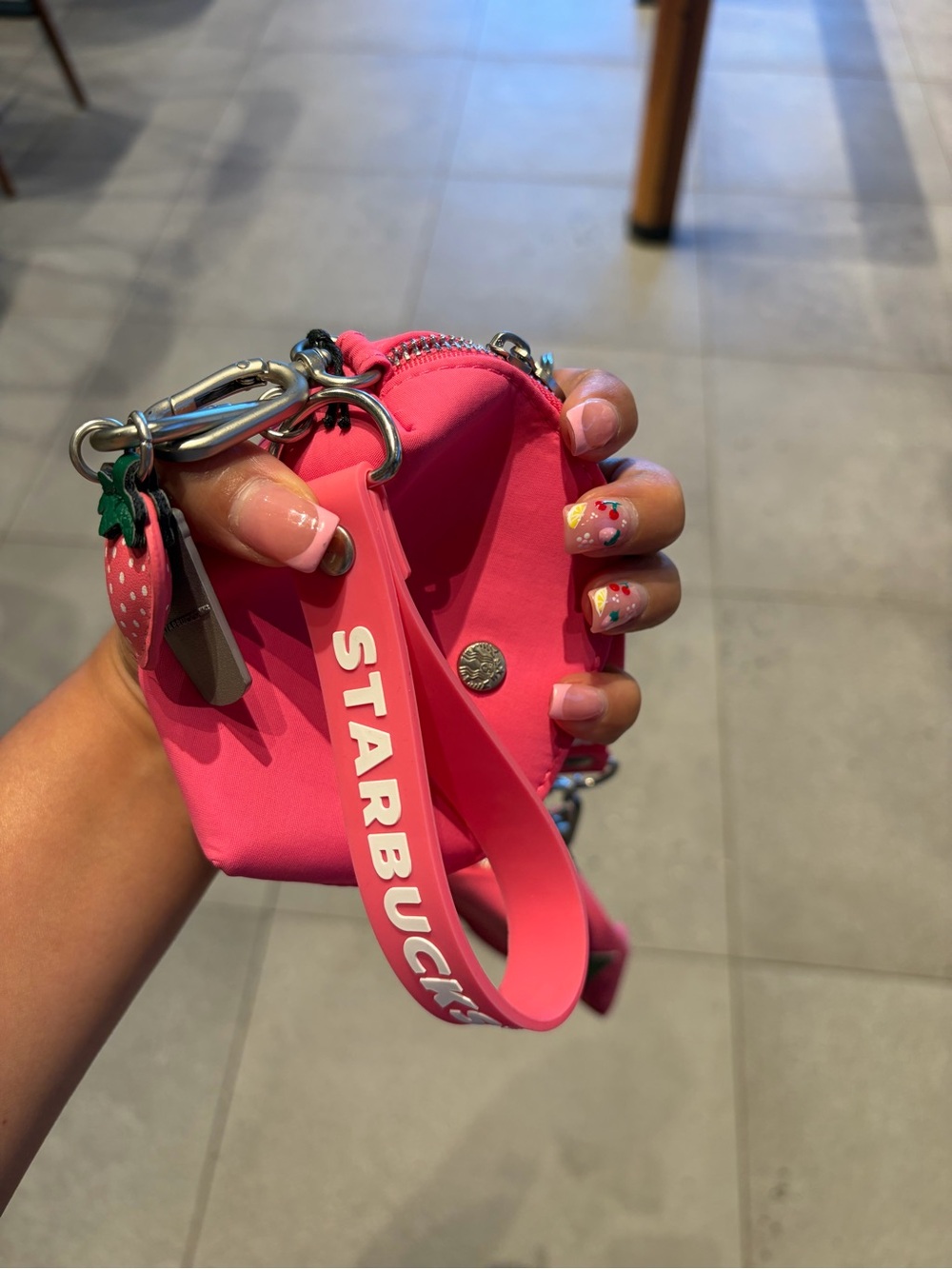 Starbucks Hot Pink Mini Wristlet Pouch with Silicone Strap